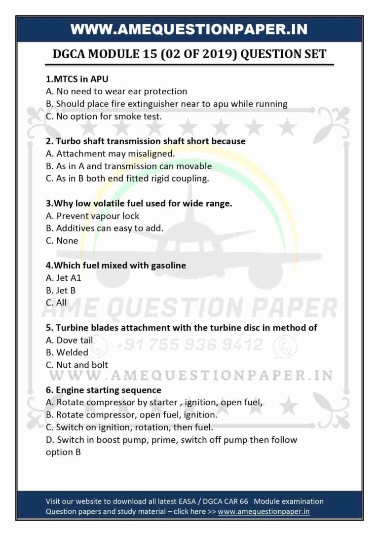 DGCA AME MODULE 15 B1 GAS TURBINE ENGINE PREVIOUS QUESTION PAPER