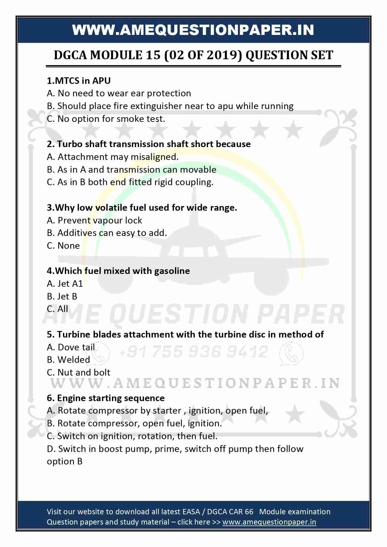 DGCA AME MODULE 15 B1 GAS TURBINE ENGINE PREVIOUS QUESTION PAPER