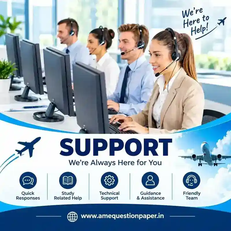 Customer support team assisting aviation students with DGCA and EASA study materials, mock tests and RTR(A) enquiries.